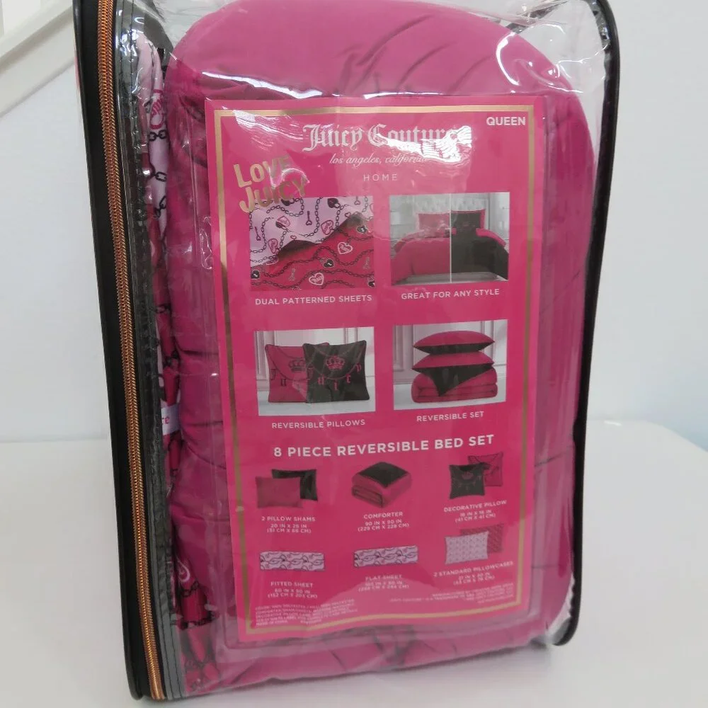 Juicy couture Pink & Black Reversible queen 8-piece comforter Bedding sets